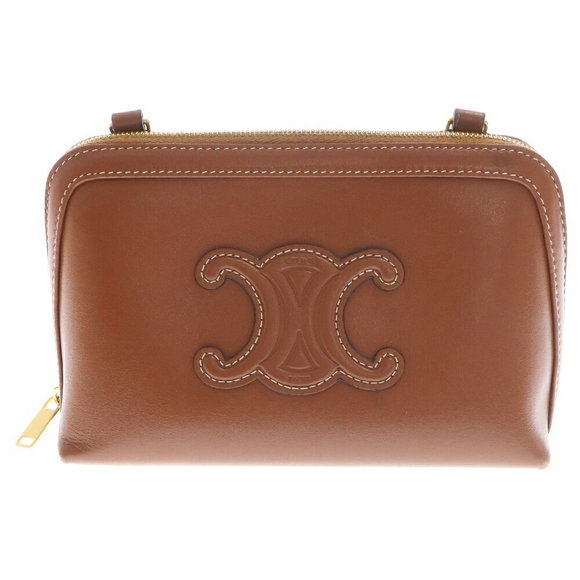 Celine Cuir Triomphe Chain Shoulder Bag Brown Leather - Picture 1 of 6